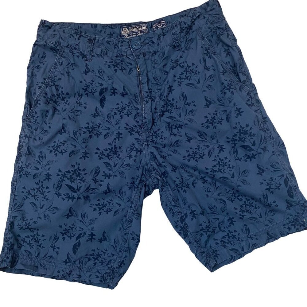 American Rag Mens' Cotton Shorts Dark Blue Floral Print Size 30 Slim Fit B23